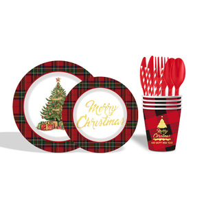 DAMAI Christmas Party Supplies Christmas Tree Plates Cups and Napkins Christmas Theme Disposable Tableware Sets - Product Image 4