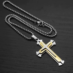 Collier de prière <span class=keywords><strong>pour</strong></span> homme en acier inoxydable, avec pendentif croix, argent, noir, or, chaîne maille forçat étanche, ne ternit pas, idéal <span class=keywords><strong>pour</strong></span> un cadeau - Vente chaude - Product Image 3