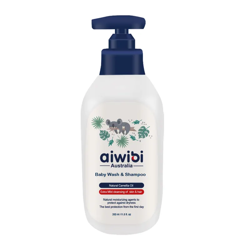 Aiwibi shampoo de lavagem para bebês, shampoo com extrato de óleo de camélia natural para hidratar o calmo e suavizar a pele do bebê, com base em 1 oem 2 em 1