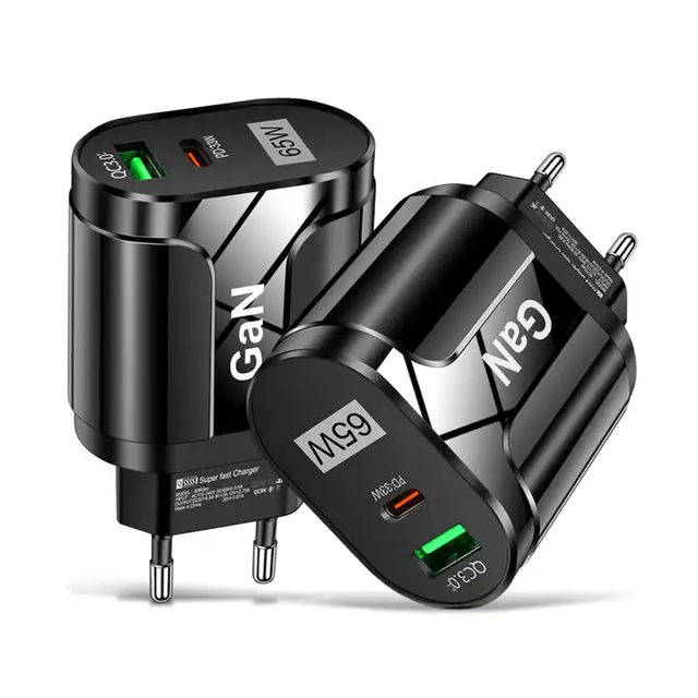 EU US UK Plug Fireproof PC QC3.0 Gan Charger 65W Mini USB C 33W Fast Charger for Cars Desktop Smart Chargeur 65w Wholesale
