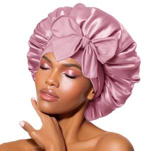 Bonnet en satin unisexe pour cheveux bouclés, bonnet de nuit avec bande à nouer, double couche, réglable pour les voyages et la plage - Product Image 1