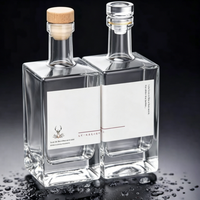 Bouteille de vin en verre transparent carrée de 500 ml de qualité supérieure, bouteille vide épaissie pour l'emballage de spiritueux, de vin de fruits et de vin rouge