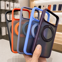 Coque de téléphone antichoc et anti-rayures en PC rigide avec anneau magnétique rotatif à 360° translucide givré pour iPhone 15 16 17 18 Pro Max