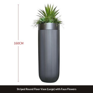 Grand vase cylindrique rayé en fibre de verre sur pied, décoration moderne pour la maison et l'hôtel, pot à fleurs pour plantes vertes - Product Image 6