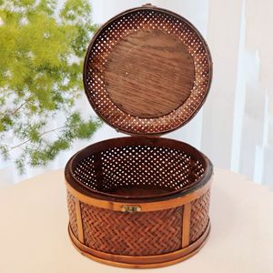 <b>Bamboo</b> Woven Storage <b>Basket</b> Round With Brass Clasp Kitchen Food Container - Product Image 3