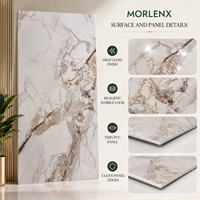 Panneau mural décoratif en PVC brillant MORLENX, marbre blanc gris rose beige, pour revêtement mural intérieur