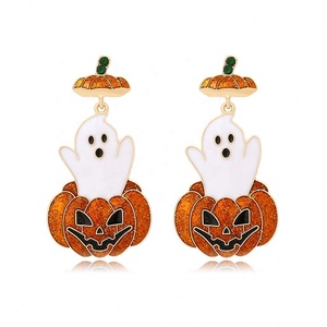 Pendientes Largos Vintage de Halloween para Mujer, Diseño de Cara de Fantasma, Diamantes, Calabaza Exagerada, Forma de Linterna y Mariposa - Product Image 1