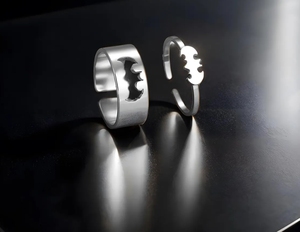 Vampire chauve-souris plaqué or chauve-souris anneau Goth bijoux deux pièces argent plaqué réglable anneau super-héros Couple anneaux - Product Image 3