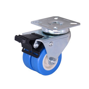 MW 3 Zoll obere Platte drehbar Doppel rad blau PVC Zwillinge Lenkrad mit Bremst isch rad - Product Image 3