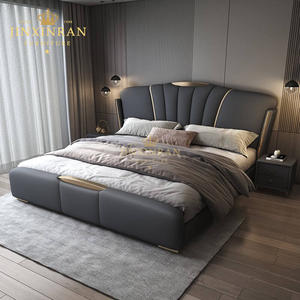 Modern Slaapkamermeubilair Kingsize Knoop Getuft Hoog Hoofdeinde Gestoffeerd Wit Lederen Zijlift Poef Opbergbed - Product Image 4