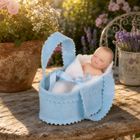 4 Zoll Silikon Reborn Babypuppe Schlafendes Pucktuch Blaue Tragetasche Satin-Schleife Neugeborenen-Puppe für Rollenspiele