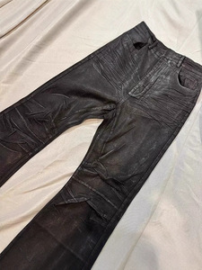 Men's Waxed Denim Flared Jeans Distressed Knee Ruched Wide-Leg <strong>Pants</strong> with High-Shine Finish Sehe Fashion - Product Image 5