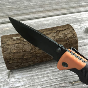 Couteau de poche multifonctionnel de chasse EDC pour extérieur, lame mi-dentelée moyenne 8Cr13MoV, poignée antidérapante en caoutchouc, OEM - Product Image 2