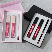 Vente en gros de cosmétiques de luxe végétaliens rose clair nude brun kits de brillant à lèvres paquet de marque privée ensembles de doublure à lèvres brillant