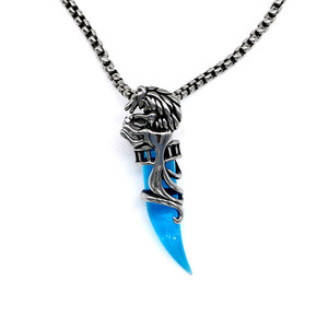 Collar yunnique de acero inoxidable con colgante de diente de lobo, collar azul y negro para hombre, joyería de animales a la moda, diseño geométrico GZP0661A - Product Image 1