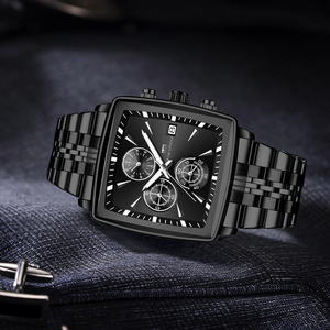 Premium Mens Black Chronograph Watch Square <b>Case</b> Multi Dial Stainless Steel Band Quartz Wristwatch Luxury Business Watch - Product Image 2