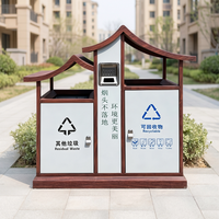 Poubelle de tri extérieure à double compartiment en bois style chinois pour parcs et sites touristiques