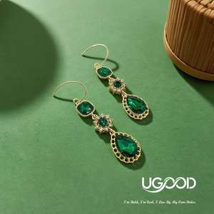 UGood Conjunto de joyería Pendientes de cristal y collar Forjado con circón y latón Declaración Estética Amplificador para fiestas - Product Image 3