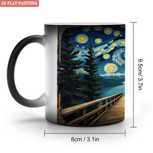 Taza de Cerámica Negra Esmerilada de 11 oz para Sublimación, Taza Sensible al Calor con Diseño de Pintura de Noche Estrellada - Product Image 1