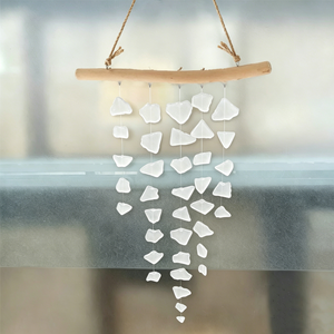 Campana de Viento Artesanal de Vidrio Marino y Madera Flotante, Estilo Bohemio Moderno Minimalista, con Acabado Arenado, para Dropshipping - Product Image 6