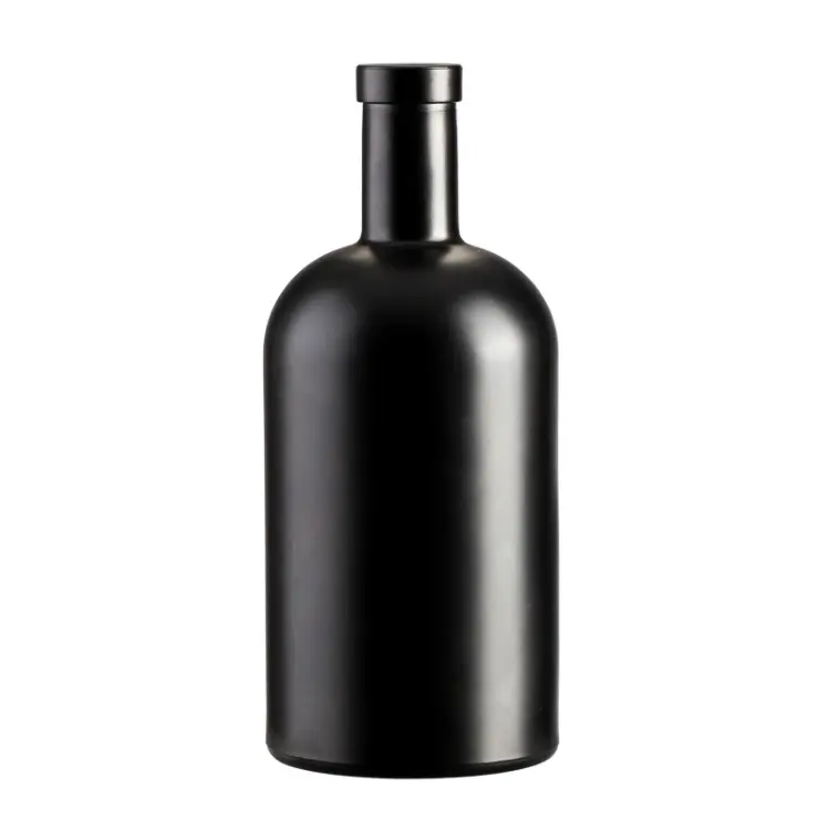 Venta al por mayor, botella negra mate de Ginebra, 100ml, 200ml, 375ml, 500ml, 1000ml, de 750ml botella de vidrio, botellas de corcho de Ginebra grabadas