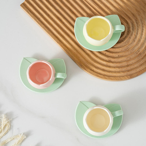New Gift Mugs 300ml 10oz 3d Macaron pink Lovely Embossed Tulip Shaped <b>Ceramic</b> Porcelain Coffee <b>Cup</b> <b>Ceramic</b> Mug with Saucer - Product Image 4