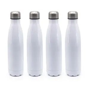 Botella de agua en forma de cola blanca, frasco de acero inoxidable blanco, sublimación, 17oz, 500ml, venta al por mayor