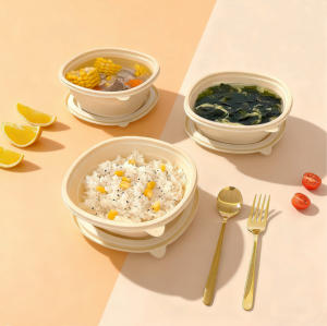 Tigela Grande Descartável de Fibra de Bambu Resistente, Segura para Micro-ondas, 300ml 500ml 800ml, Compostável, para Sopa Quente, Salada, Ramen, Pipoca - Product Image 3