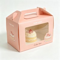 Cajas de cartón ecológicas con ventana transparente y asa para pasteles de cumpleaños de color rosa, muffins y bizcochos suizos