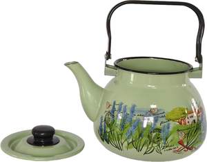 للبيع بالجملة غلاية روسية مطلية بالمينا 3.5 لتر وعاء أخضر كلاسيكي للاستخدام المنزلي سميكة بتصميم أزهار للحليب المائي - Product Image 5