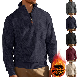 Men's Stand Collar <b>Quarter</b> <b>Zip</b> <b>Sweater</b> Acrylic Solid Color Casual Autumn Warmth 400g Heavy Weight Long Sleeve Top - Product Image 1