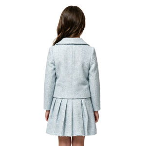 Conjunto de Dos Piezas de Tweed con Lentejuelas para Niñas de A&J Apparel Factory, con Cuello de Volantes, Lazo en la Cintura y Falda Plisada, GRS REACH 2026 - Product Image 2