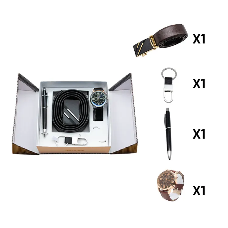 High Quality Corporate Gift Set 4 in 1 Luxury Watch and Belt Gift Box Set for Men and Women