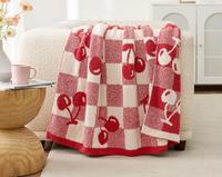 Jeté de canapé en microfibre rouge cerise, doux, chaud, confortable, réversible, à carreaux, pour canapé, fauteuil, lit