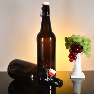 牢不可破的琥珀色玻璃饮料啤酒葡萄酒水瓶750毫升棕色玻璃摇摆顶瓶，带气密塞子