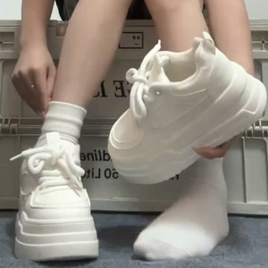 White Summer Sneakers for Women, Thick-Soled Casual <b>Shoes</b> with Round Toe and Lace-Up Design - Product Image 1