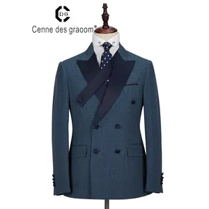 Hombre Trajes de 2 piezas Slim Breasted doble Color azul traje de boda para Cenne des graoom solapa chaqueta Pantalones