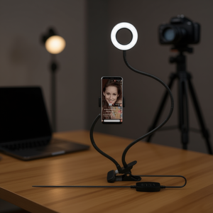 Aro de Luz LED para Selfies con Soporte Ajustable y Abrazadera para Equipos de Transmisión en Vivo - Product Image 2