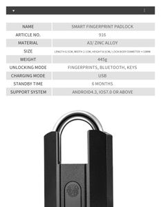 Slim vingerafdrukhangslot met Bluetooth, waterdicht antidiefstalslot voor kast, locker, lade, groot, robuust hangslot - Product Image 6