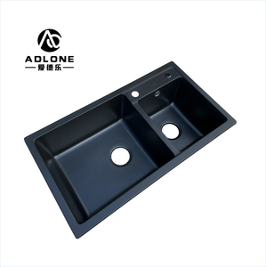 Lavabo <span class=keywords><strong>Noir</strong></span> Topmount Évier de Cuisine Silgranite Double Bol Composite Quartz Granit Évier de Cuisine - Product Image 3