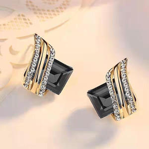 Luxury Gold Plated Geometric Stud <b>Earrings</b> With Crystal Rhinestone <b>Black</b> <b>For</b> <b>Women</b> Party Jewelry - Product Image 5