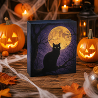 Boîte à bijoux d'Halloween personnalisée, boîte cadeau rigide magnétique avec impression de chat noir, vente en gros, emballage pour bague et collier, OEM, luxe