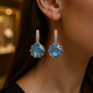 Pendientes colgantes de topacio chapados en oro rosa E192 con detalles de diamantes, joyería clásica de boda para mujer - Product Image 2