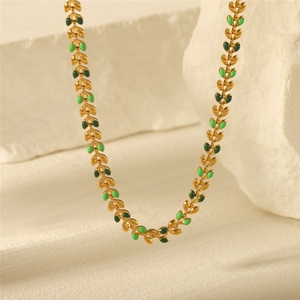 Stainless Steel No Fading <strong>Necklace</strong> Ins Fashionable High-End Color Drop <strong>Olive</strong> <strong>Leaf</strong> Enamel Hip Hop <strong>Necklace</strong> - Product Image 1