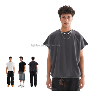 Dtg personalizzato un pezzo taglio oversize <span class=keywords><strong>t</strong></span>-<span class=keywords><strong>Shirt</strong></span> 280 Gsm da uomo maglietta tagliata con maniche tagliate a coste - Product Image 6