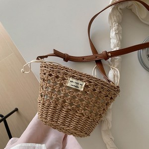 Mini Bolso de Hombro Tejido Color Albaricoque Marrón con Cordón, Bolso Bandolera de Playa, Primavera 2025, Bolso de Pecho Portátil para Mujer - Product Image 3