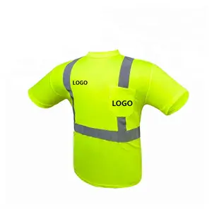 Oem/Odm 100% poliester Hi Viz kemeja keselamatan lengan pendek dengan pita reflektif Keamanan kerja T Shirt