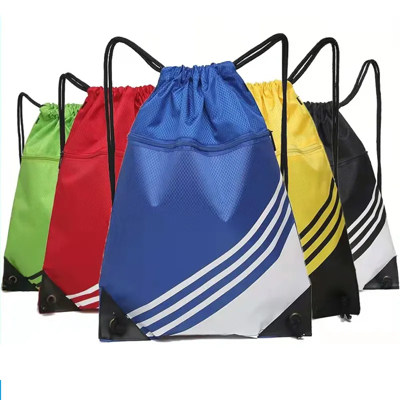 Pu 코너가있는 고품질 맞춤형 로고 인쇄 스포츠 나일론 드로우 스트링 배낭 가방