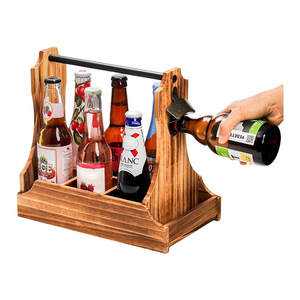 Porte-bouteilles en bois, capacité de 6 bouteilles, porte-boissons portable pour le stockage de bière et de soda, utilisation dans les bars et restaurants, bois d'acacia - Product Image 4