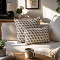 Housse de coussin jacquard 3D de luxe - Coussin décoratif tissé crème beige avec fermeture éclair invisible pour canapé-lit (personnalisable)